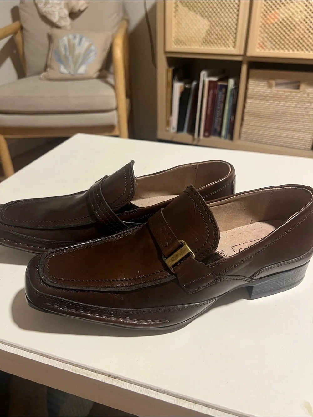 Ferrato Brown Leather Slip-On Loafers